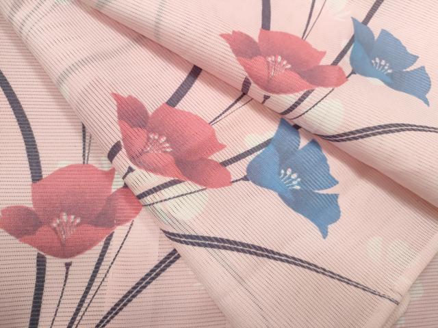 平和屋着物＊夏物　小紋　絽　草花文　洗える着物　CABB9630ze