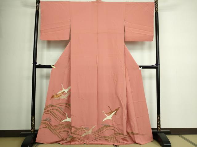 Kimono - 平和屋着物■色留訪問着　駒刺繍　飛鶴文　金銀彩　正絹　逸品　DAAZ9876sf