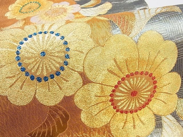 平和屋着物■六通柄袋帯　草花文　金銀糸　正絹　逸品　1B-ph0901