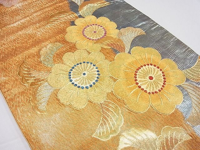 平和屋着物■六通柄袋帯　草花文　金銀糸　正絹　逸品　1B-ph0901