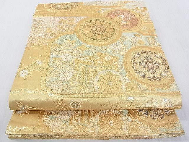 平和屋着物■六通柄袋帯 御所車花鳥花文 金糸 逸品 DAAA8585fe