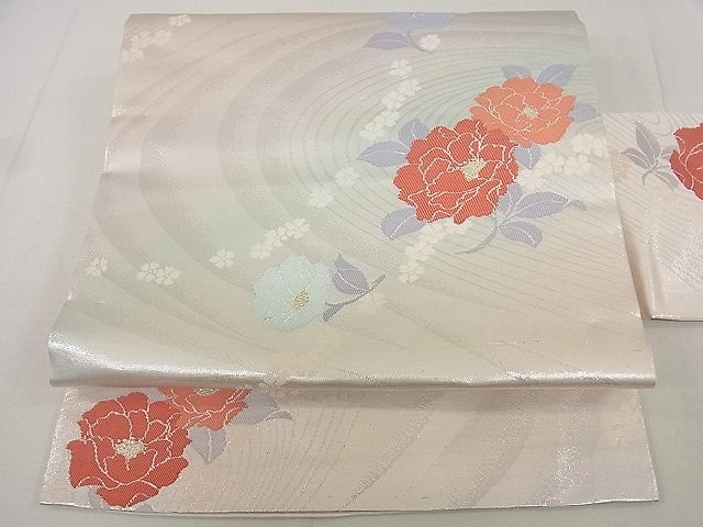 平和屋着物◎九寸名古屋帯　流水花文　金銀糸　逸品　DAAA1761du