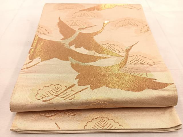 平和屋着物◎六通柄袋帯　飛鶴松文　金糸　正絹　逸品　BAAU8813yc