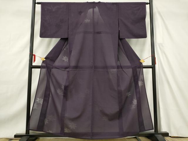 平和屋着物＊夏物 色無地 縦絽 楓紋紗 葡萄色 正絹 逸品 AAAW3166st