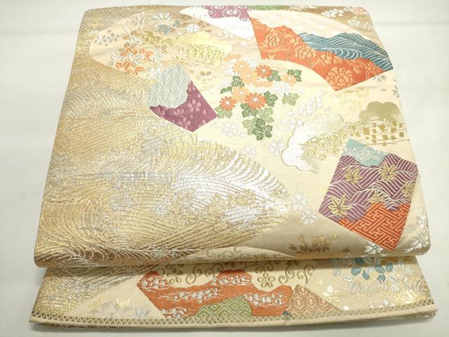 平和屋着物◎六通柄袋帯　唐織　色紙地紙花文　金銀糸　正絹　逸品　DAAK7529xg