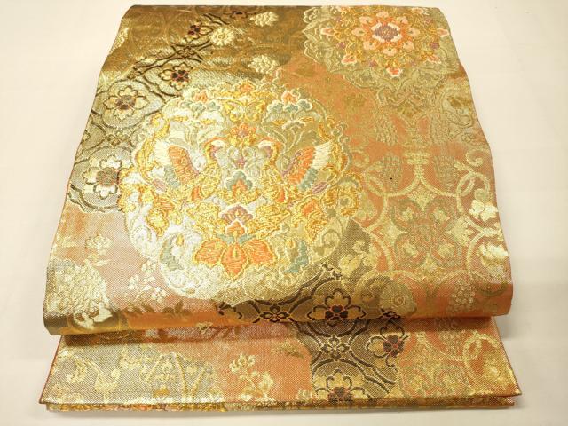 平和屋着物◎六通柄袋帯 向かい鳥正倉院花文 金糸 正絹 逸品 DAAK8018bc
