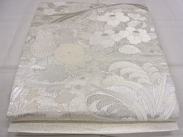 平和屋着物■六通太鼓柄袋帯　唐織　草花文　銀糸　逸品　CAAA2505ze