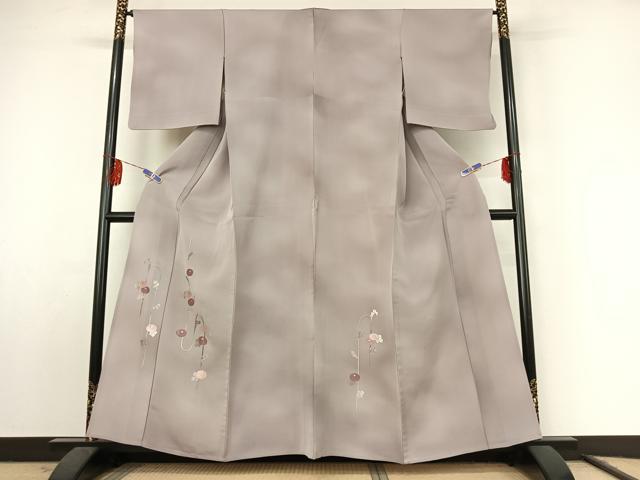 平和屋着物▽訪問着　単衣　総刺繍　草花文　暈し染め　銀糸　正絹　逸品　AABF2528jh