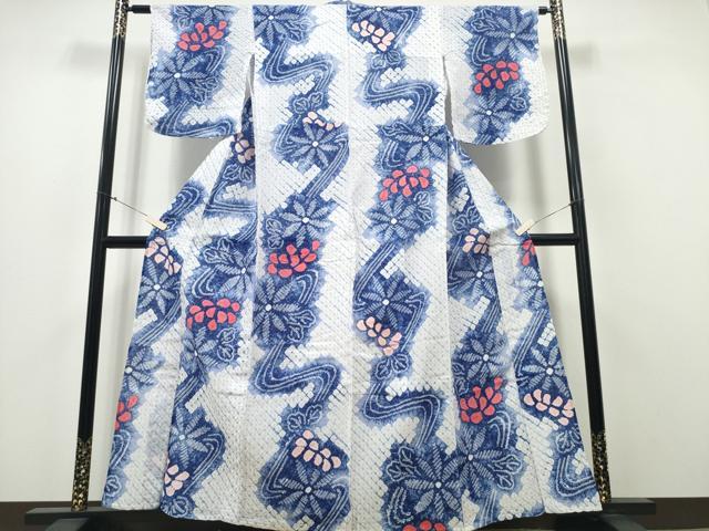 平和屋着物∴夏物　浴衣　有松鳴海絞り　流水菊文　綿　逸品　CAAY4782ng