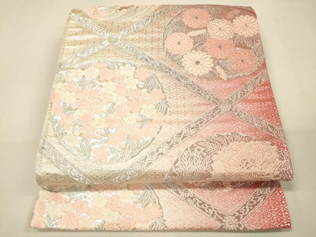 乐天商城 - 平和屋着物◎六通柄袋帯　花菱文　銀糸　正絹　逸品　DAAK8021bc