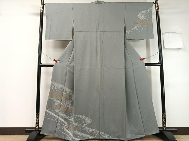 Uramono - 平和屋着物●訪問着　絞り　刺繍　流水箔散らし　金彩　正絹　逸品　CABC9974vp
