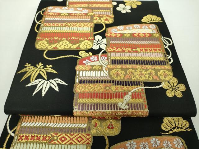 袋帯 本袋帯 威毛錦 鎧文様 黒色 O-4695 袋帯 本袋帯 威毛錦 鎧文様 黒色 O-4695 袋帯（威毛錦）黒