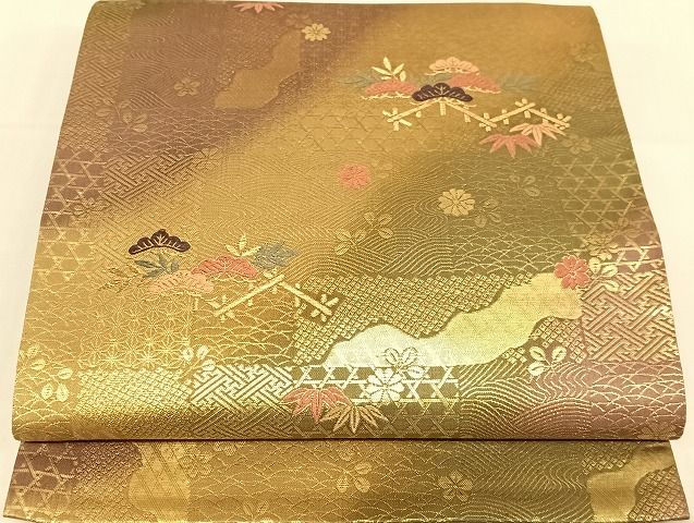 平和屋着物◎六通柄袋帯　唐織　松文　金糸　逸品　AAAA2890Bsa