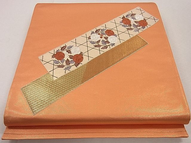 平和屋着物■太鼓柄袋帯　刺繍　短冊花丸文　金糸　逸品　未使用　ha6202