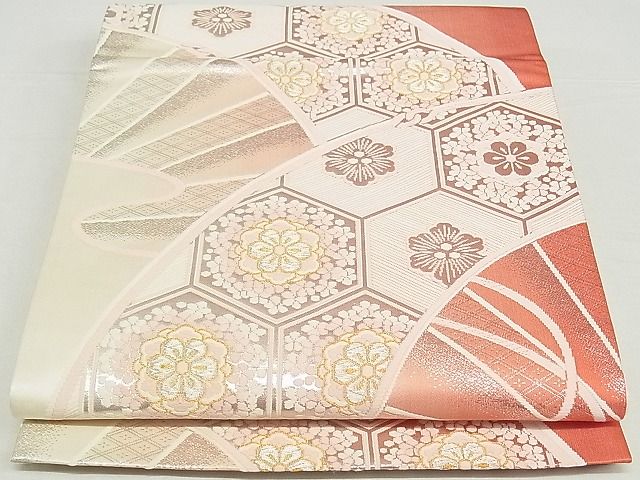 平和屋着物■六通柄袋帯 唐織 扇面花文 金銀糸 正絹 逸品 A-hg557