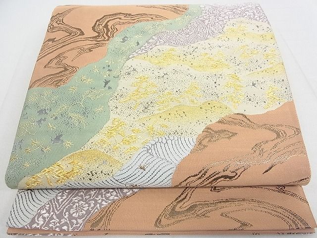 平和屋着物■六通柄袋帯　道長花文　金銀糸　逸品　wb9033