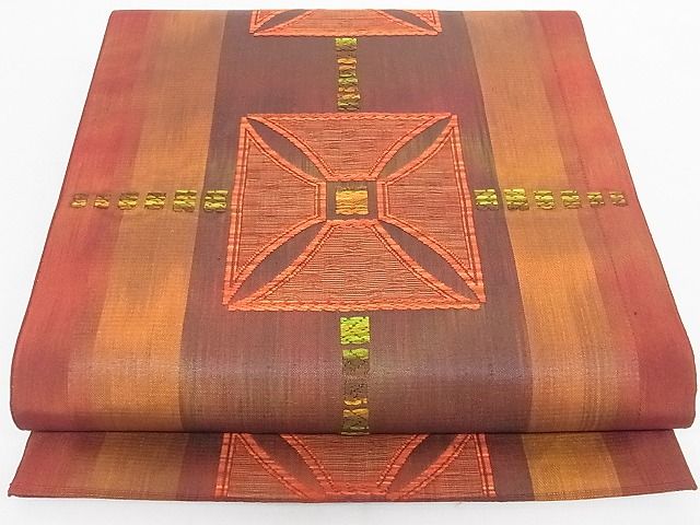 平和屋着物■六通柄袋帯　唐織　幾何学文様　正絹　逸品　B-cy6040