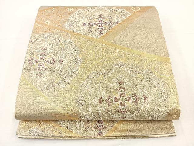 平和屋着物◎六通柄袋帯　唐織　花鳥文　金糸　正絹　逸品　BAAS2368jr