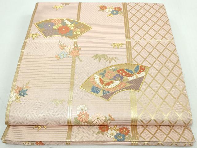 平和屋着物◎六通柄袋帯　唐織　地紙花蝶間道　金糸　正絹　逸品　DAAT2221qa