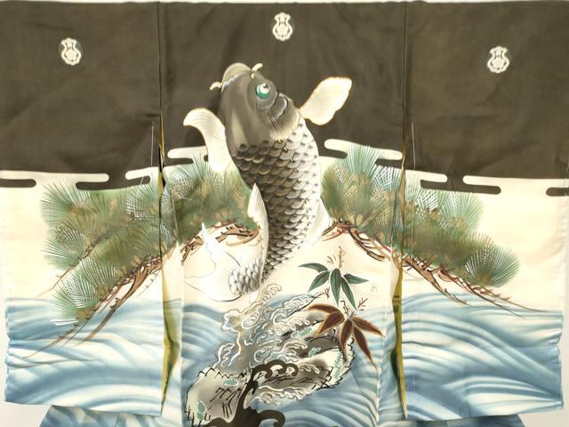 平和屋着物[]お宮参り　男の子　祝着　産着　初着　のしめ　駒刺繍　鯉　立波笹松文　暈し染め　金彩　逸品　DAAY3392ma