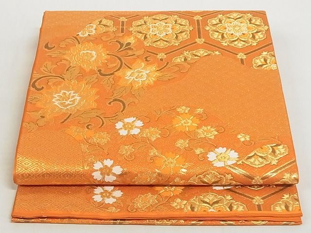 平和屋着物◎六通柄 本袋帯 道長唐草小紋 金糸 正絹 逸品 AAAG2275Ast