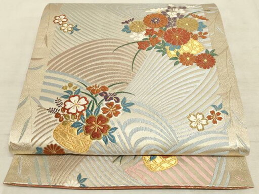平和屋着物◎両面六通柄袋帯 唐織 流水花籠文 金糸 正絹 逸品 AAAM3212sx 平和屋着物◎両面六通柄袋帯 唐織 流水花籠文 金糸 正絹 逸品 AAAM3212sx