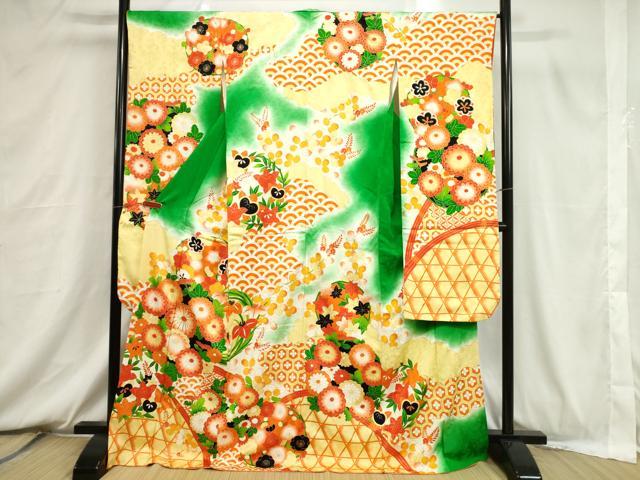 平和屋着物■豪華振袖　駒刺繍　籬草花丸文　暈し染め　金彩　正絹　逸品　CABB7369dy