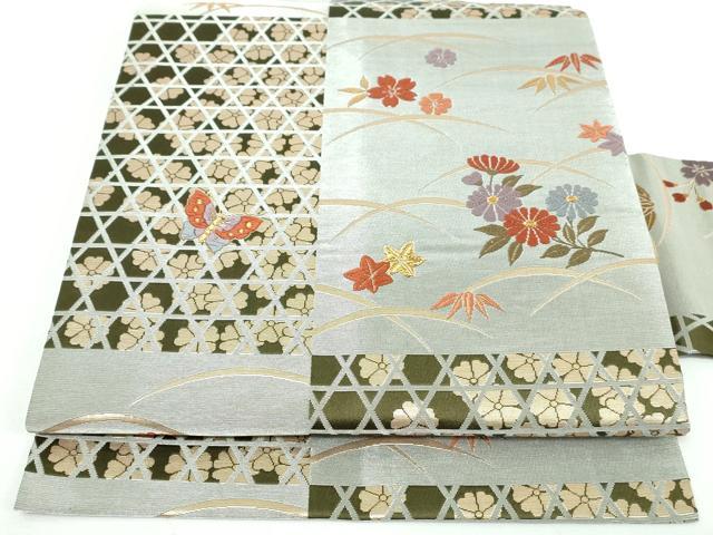 平和屋着物◎九寸名古屋帯 唐織 花蝶文 金糸 正絹 逸品 DAAT2226qa