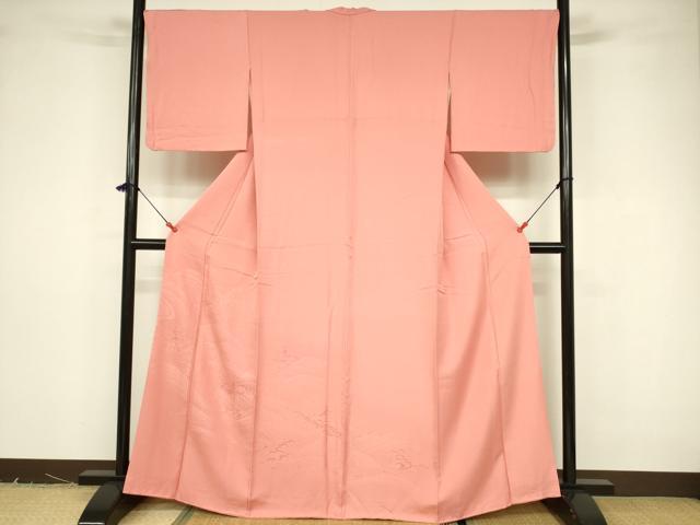 平和屋着物■色留訪問着 立波地紋 甚三紅色 正絹 逸品 DABB3722cm