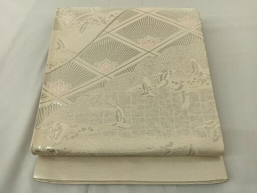 平和屋着物◎西陣 六通柄袋帯 重ね山飛鶴菱文 銀糸 正絹 逸品 AAAG0359Bfw 平和屋着物◎西陣 六通柄袋帯 重ね山飛鶴菱文 銀糸 正絹 逸品 AAAG0359Bfw