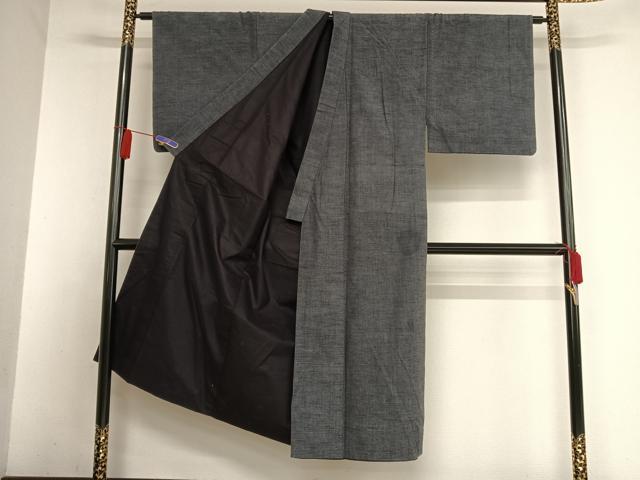 平和屋着物●男性　紬　アンサンブル　青褐色　正絹　逸品　AABA4938np