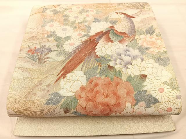 平和屋着物◎太鼓柄袋帯　綴れ　花鳥文　金銀彩　正絹　逸品　BAAT9365mz
