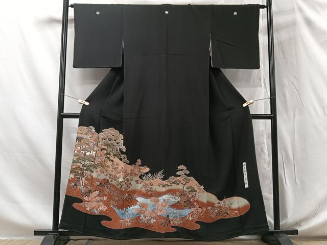 平和屋着物■豪華黒留袖　駒刺繍　吉祥花文　暈し染め　金彩　正絹　逸品　CAAS2792xi(4)