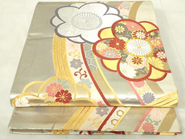 平和屋着物◎六通柄袋帯 唐織 舞花文 金銀糸 正絹 逸品 DABA5775qp