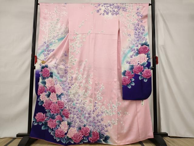 平和屋着物■写真家・秋山庄太郎 振袖 草花文 金銀彩 正絹 逸品 AAAV6134st