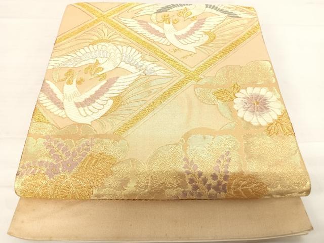 平和屋着物◎六通柄袋帯　唐織　双鳥花文　金銀糸　正絹　逸品　AABD7250yx