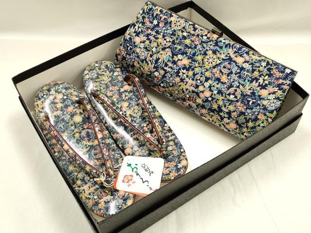 平和屋着物▼和装小物 和装バッグ・草履セット クラッチバッグ 草花文 源氏車 逸品 ...
