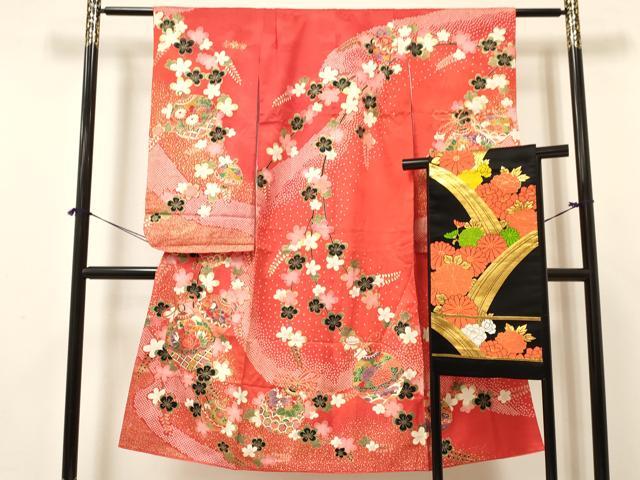 平和屋着物[]七五三　女の子　7歳　祝着　四つ身　袋帯セット　鈴牡丹花文　金彩　逸品　DAAY3346ma