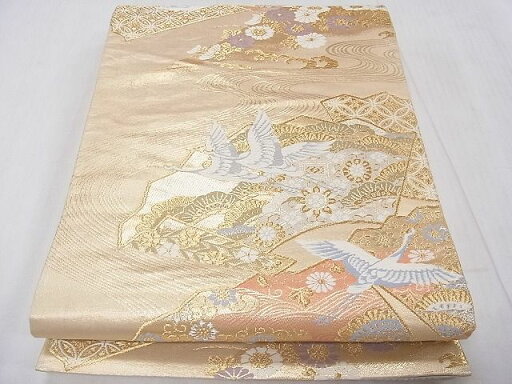 平和屋着物■六通柄袋帯 唐織 流水飛鶴花文 金糸 逸品 CAAB0131fb 平和屋着物■六通柄袋帯 唐織 流水飛鶴花文 金糸 逸品 CAAB0131fb