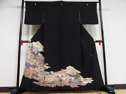 平和屋着物■豪華黒留袖 作家物 風景文 正絹 逸品 AAAE4128Bph 平和屋着物■豪華黒留袖 作家物 風景文 正絹 逸品 AAAE4128Bph