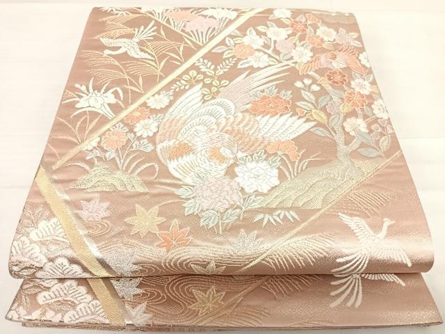平和屋着物◎六通柄袋帯　唐織　鴛鴦花文　金銀糸　正絹　逸品　AABD7261yx