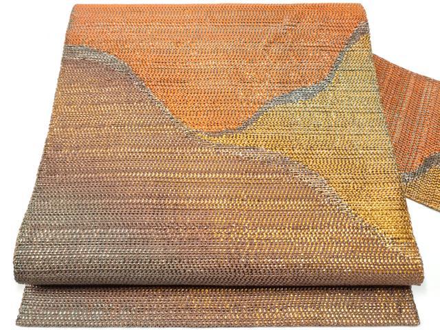 平和屋着物●八寸名古屋帯　組織　抽象文　金糸　正絹　逸品　CAAZ4147hy