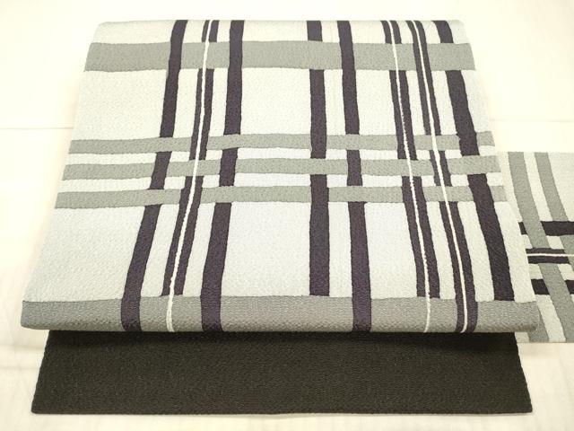 平和屋着物●九寸名古屋帯　格子　鬼しぼ縮緬　正絹　逸品　DAAX8869cm