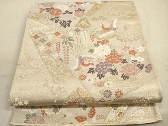 平和屋着物◎六通柄袋帯　唐織　地紙重ね鳳凰花文　金糸　正絹　逸品　DABA8273xg