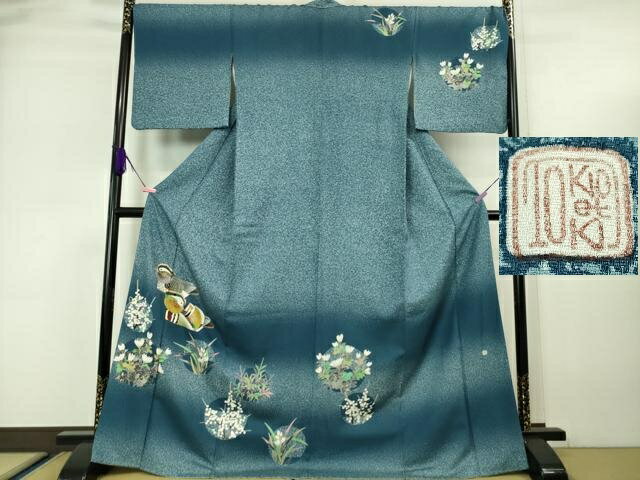 平和屋本店■極上　人間国宝　羽田登喜男　TOKIOetTOKI　訪問着　鴛鴦　花丸文　たたき染め　ロング丈　逸品　DZAA5737kh5