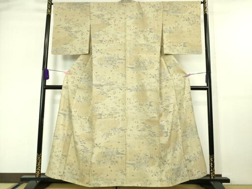平和屋本店■極上 染織の名門 しょうざん 生紬 単衣 風景花文 逸品 DZAA5747kh5 平和屋本店■極上 染織の名門 しょうざん 生紬 単衣 風景花文 逸品 DZAA5747kh5