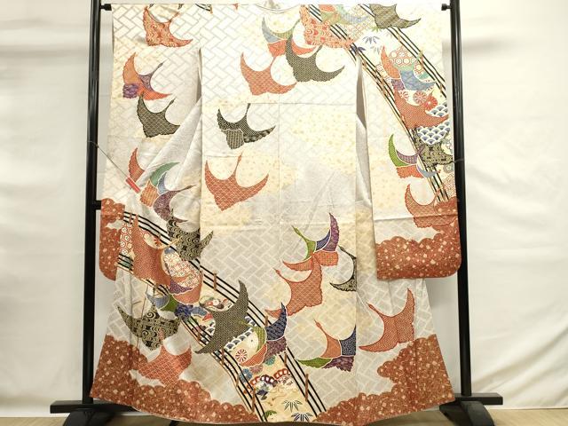 Rakuten - 平和屋着物■豪華振袖　駒刺繍　渡橋飛鳥文　金彩　正絹　逸品　DABG6599cd