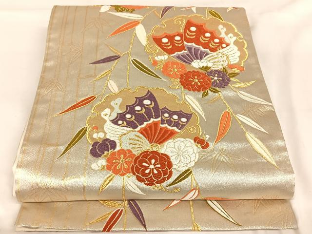 平和屋着物◎六通柄袋帯　唐織　花蝶文　金糸　正絹　逸品　AABB0707uw