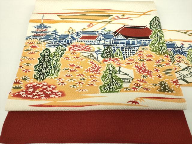 平和屋着物●和染紅型 栗山紅型 栗山吉三郎 九寸名古屋帯 風景花文 鬼しぼ縮緬 正絹 逸品 DAAY1289ps