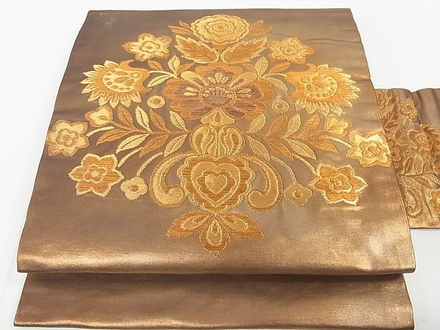 平和屋着物◎九寸名古屋帯　洋花文　金糸　引箔　逸品　DAAD5705rt